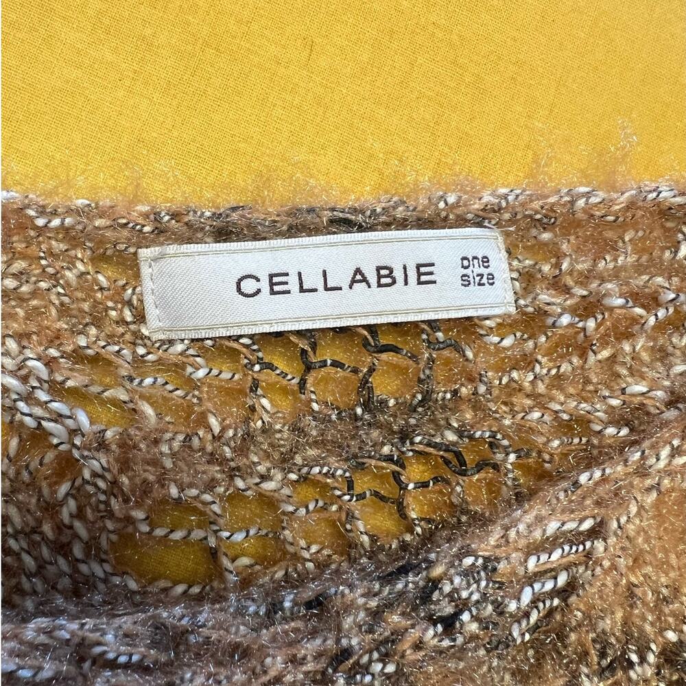 Cellabie Mustard Yellow Open Knit Cropped Sweater One Size Boho Festival Y2K - Picture 5 of 11